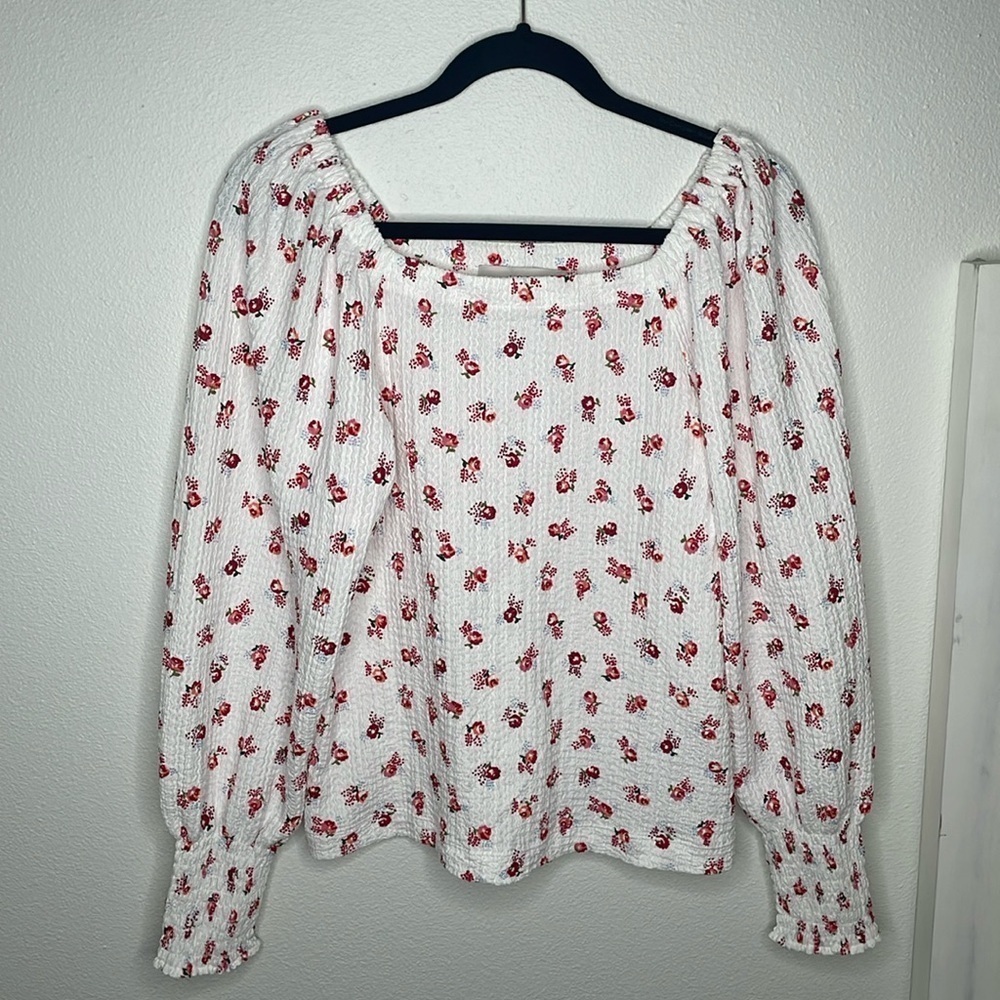 NWT Loft Floral Puff Sleeve Square Neck Top - Picture 3 of 12